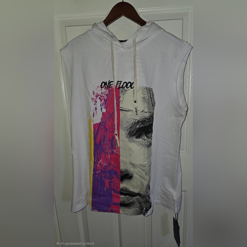 Flooo "One Flooo" Graphic Sleeveless Hoodie- Size L- NWT